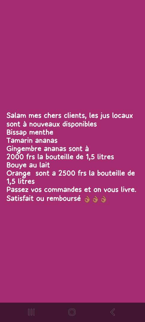Vente de jus locaux naturels